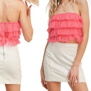 LUSH Swiss Dot Tulle Tiered Tube Top